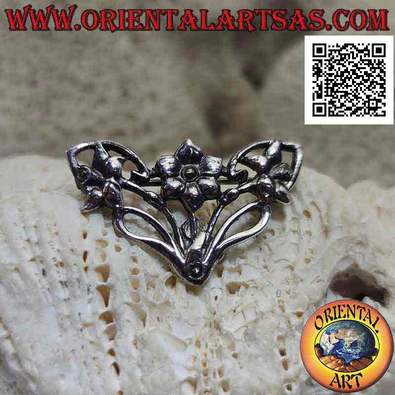 Broche de plata 925 ‰ con decoración floral con tres flores
