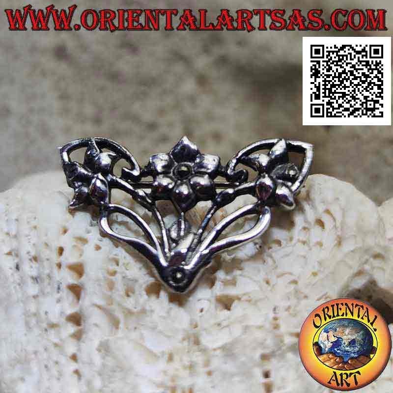 Broche de plata 925 ‰ con decoración floral con tres flores