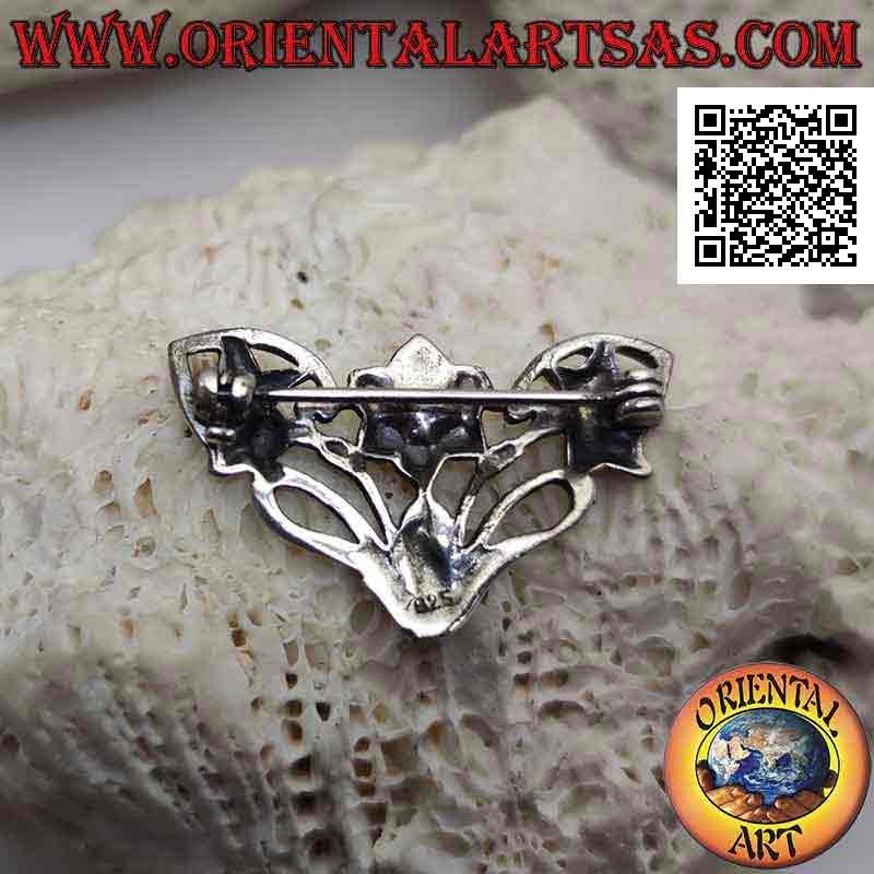 925 ‰ silver brooch floral decoration with three flowers