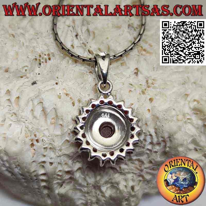 Round silver pendant with 18 + 1 round carnelians and marcasites