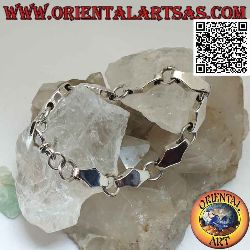 Pulsera de plata con cadena de rombos tridimensionales y anillas alternas suaves