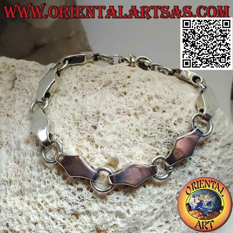 Silberarmband mit dreidimensionaler Rautenkette und glatten Wechselringen