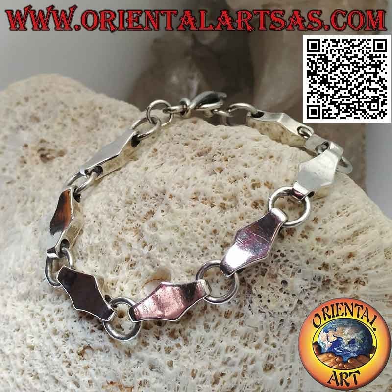 Silberarmband mit dreidimensionaler Rautenkette und glatten Wechselringen