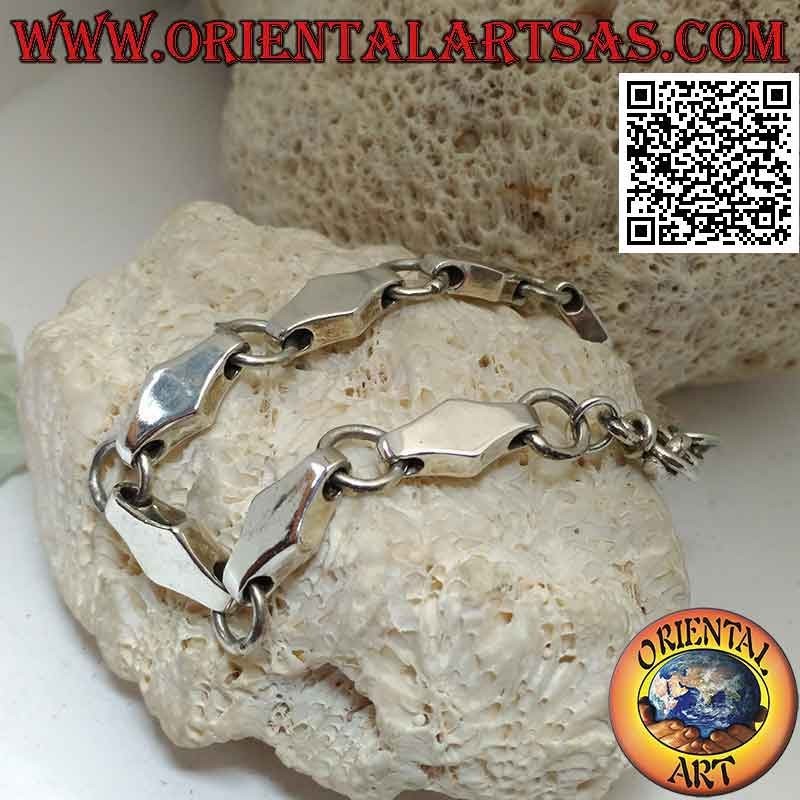 Silberarmband mit dreidimensionaler Rautenkette und glatten Wechselringen