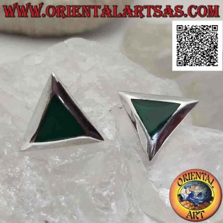 Orecchini in argento a chiusura a clip con agata verde triangolare a filo bordo liscio (senza buco)