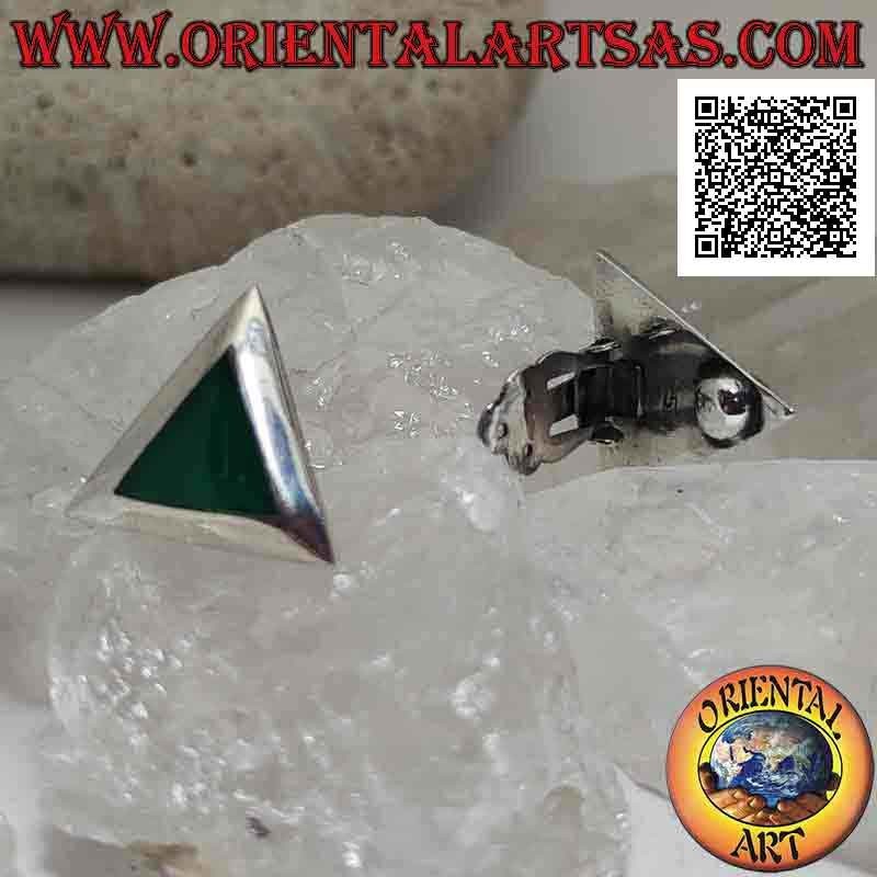 Boucles d'oreilles en argent avec fermeture à clip avec agate verte triangulaire avec bord lisse (sans trou)