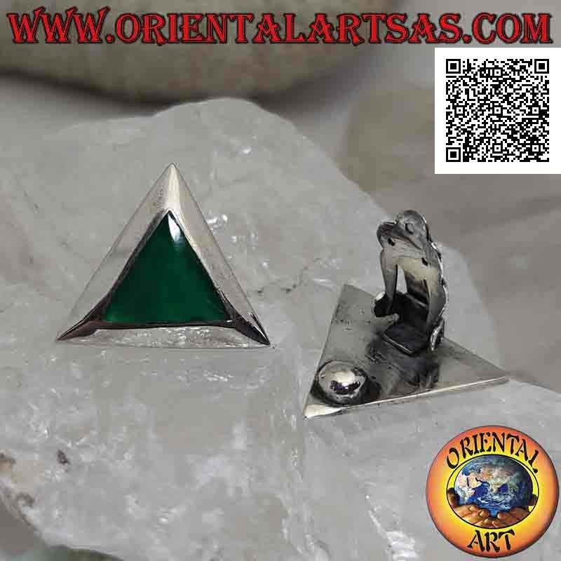 Boucles d'oreilles en argent avec fermeture à clip avec agate verte triangulaire avec bord lisse (sans trou)