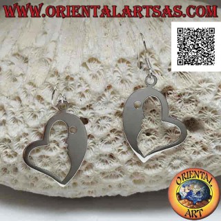 Orecchini in argento a monachella a forma di cuore pendente con mezzaluna su un lato
