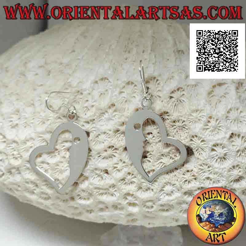 Boucles d'oreilles crochet en argent en forme de cœur avec croissant sur un côté