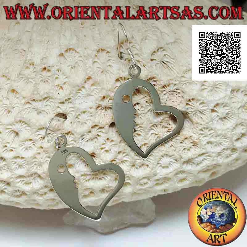 Boucles d'oreilles crochet en argent en forme de cœur avec croissant sur un côté