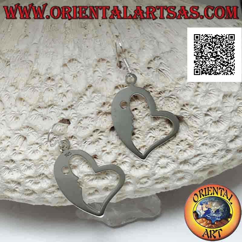 Orecchini in argento a monachella a forma di cuore pendente con mezzaluna su un lato
