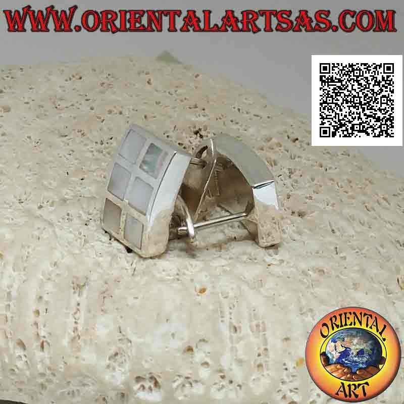 Silberohrringe mit Hebelverschluss, rechteckig mit 6 Quadraten Perlmutt bündig