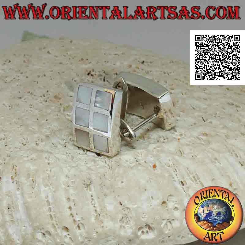 Pendientes de plata con cierre de palanca, rectangulares con 6 cuadrados de nácar a ras