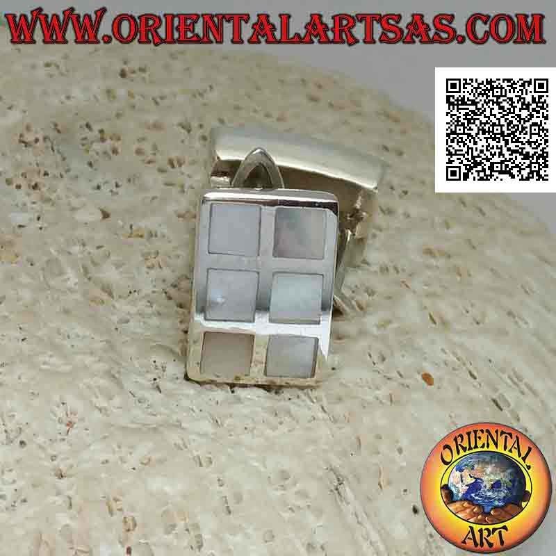 Pendientes de plata con cierre de palanca, rectangulares con 6 cuadrados de nácar a ras