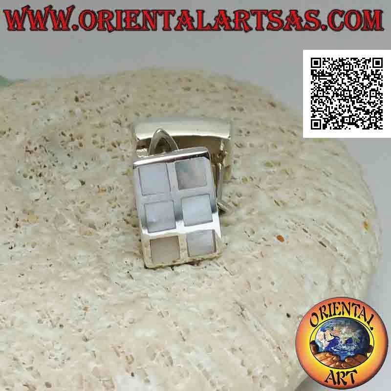 Silver earrings with lever closure, rectangular with 6 squares of mother-of-pearl flush