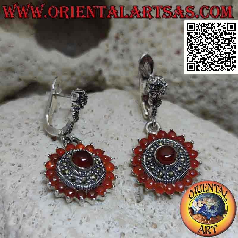 Pendientes redondos de plata con 18 + 1 carnales redondos y marcasitas