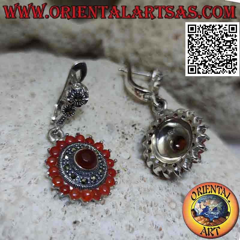 Pendientes redondos de plata con 18 + 1 carnales redondos y marcasitas