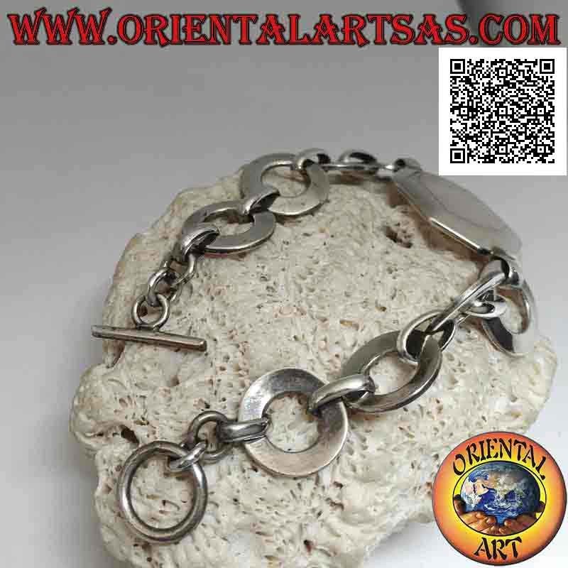 Pulsera de cadena de plata con anillas redondas planas con nácar octogonal con borde liso