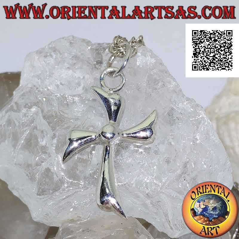 Colgante de plata, hojas de cruz latina en movimiento circular con esfera central