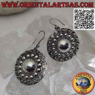 Pendientes colgantes en plata, rosetón étnico con motivo circular artesanal