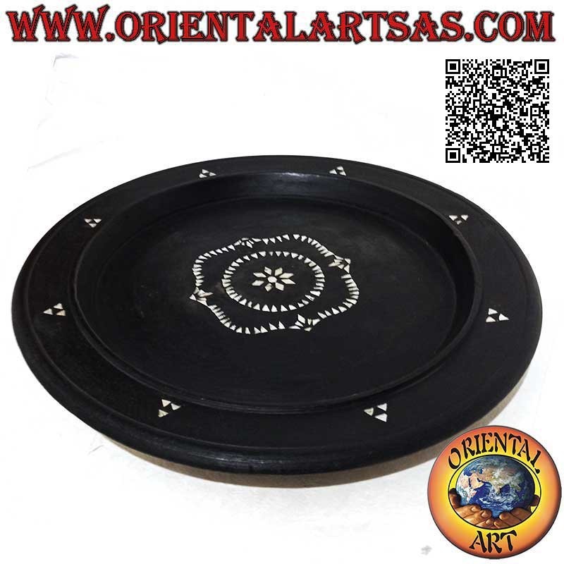 Lombok bandeja valet bandeja redonda en madera de caoba e incrustaciones curvas de nácar 35 cm ø