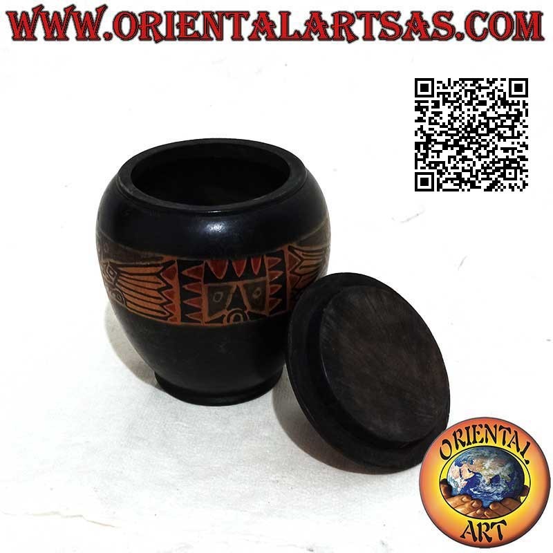 Boîte à bijoux ronde allongée peinte à la main en bois d'acajou de Lombok (noir, grande)