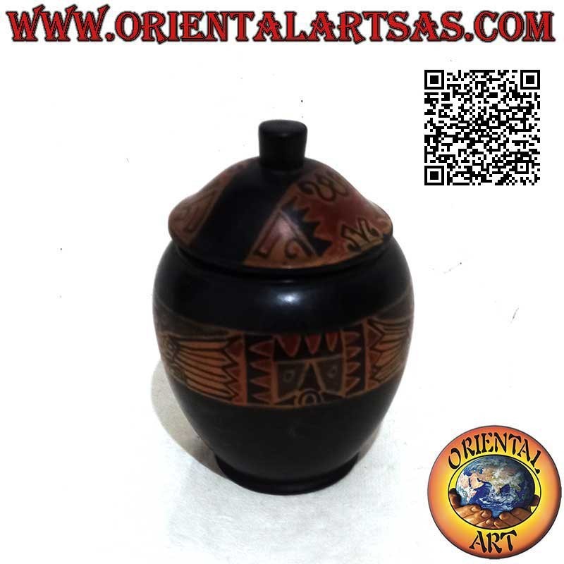 Hand-painted elongated round jewelry box in Lombok mahogany wood (black, large)