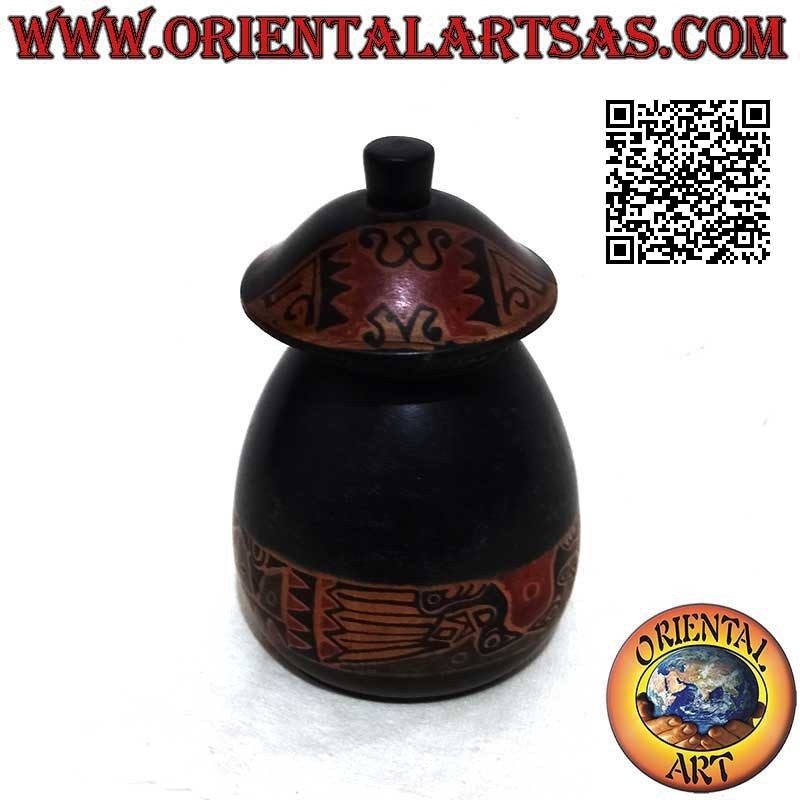 Hand-painted elongated round jewelry box in Lombok mahogany wood (black, large)