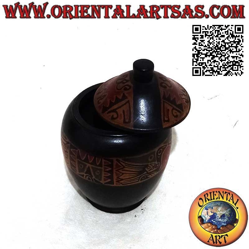 Joyero redondo alargado pintado a mano en madera de caoba de Lombok (negro, grande)