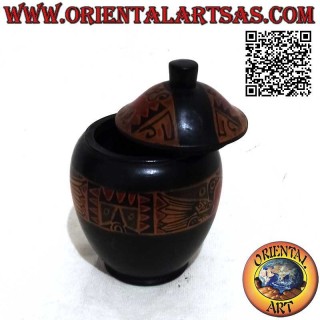 Joyero redondo alargado pintado a mano en madera de caoba de Lombok (negro, grande)