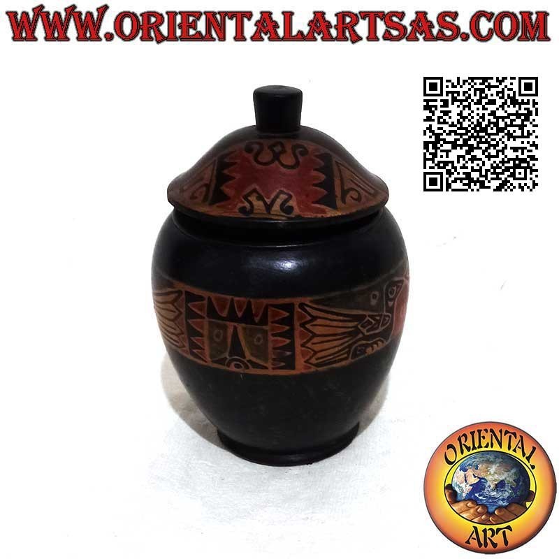 Joyero redondo alargado pintado a mano en madera de caoba de Lombok (negro, grande)