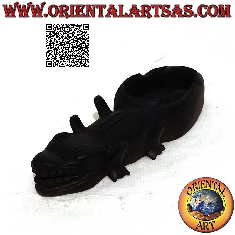 Aschenbecher in Form eines Reptils (Komodo-Drache) aus dunklem Mahagoniholz ​​(Tasse links)