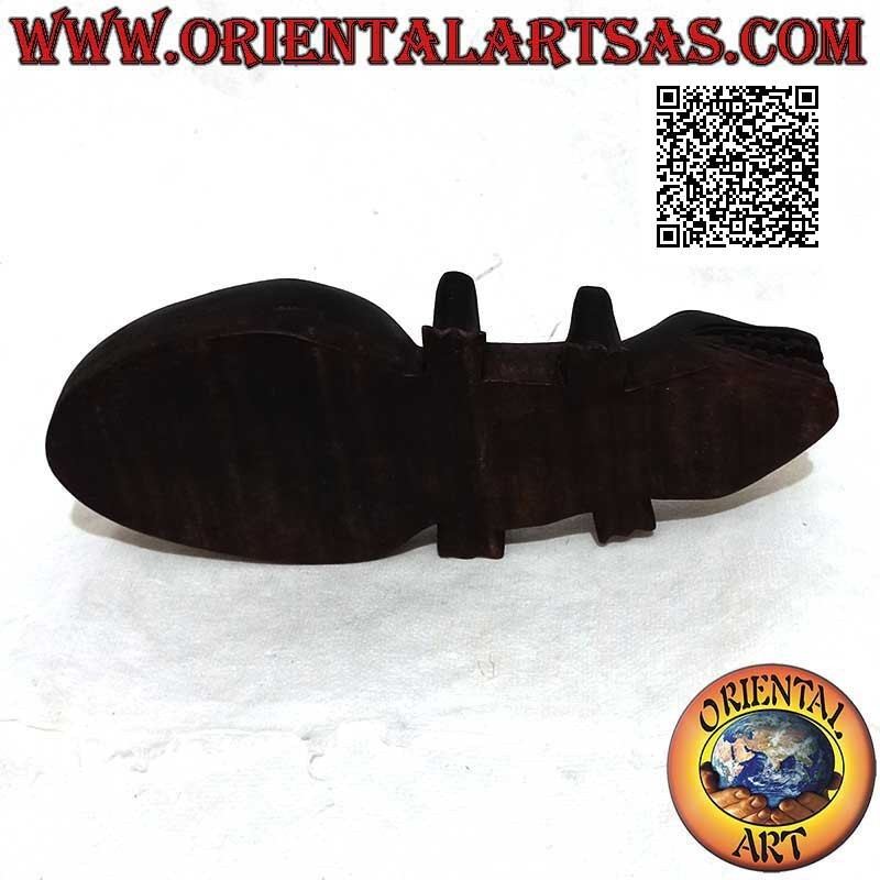 Ashtray in the shape of a reptile (Komodo dragon) in dark mahogany wood (cup on the left)