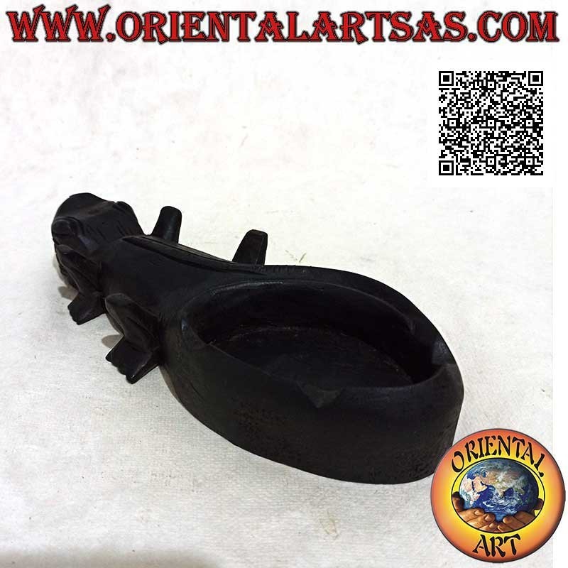 Posacenere a forma di rettile (drago di Komodo) in legno di mogano scuro (coppetta a destra)