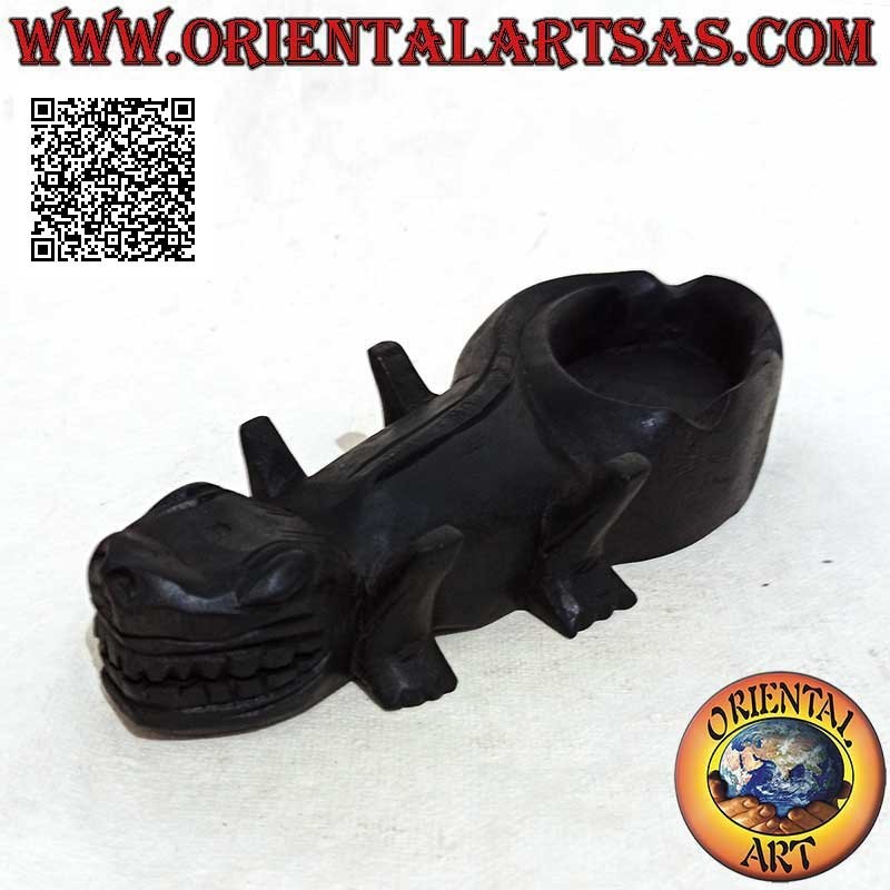 Aschenbecher in Form eines Reptils (Komodo-Drache) aus dunklem Mahagoniholz ​​(Tasse rechts)