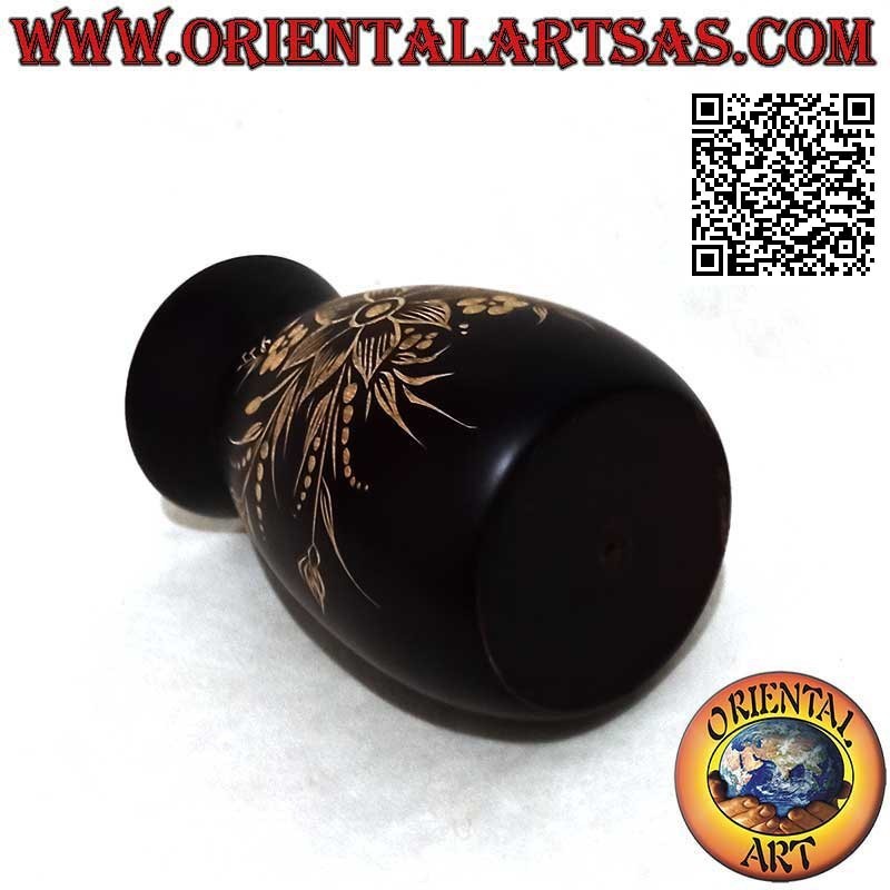Vaso portafiori in legno di mogano con grande fiore inciso a mano da 15 cm