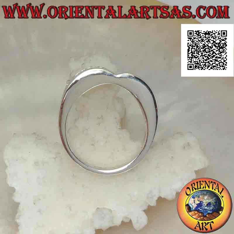 Smooth band silver ring with two humps and a row of white zircons on the front