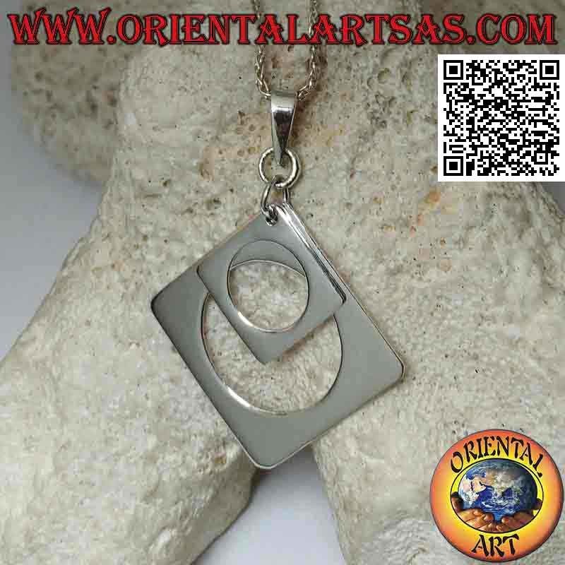 Pendentif en argent, paire de carrés lisses perforés de différentes tailles