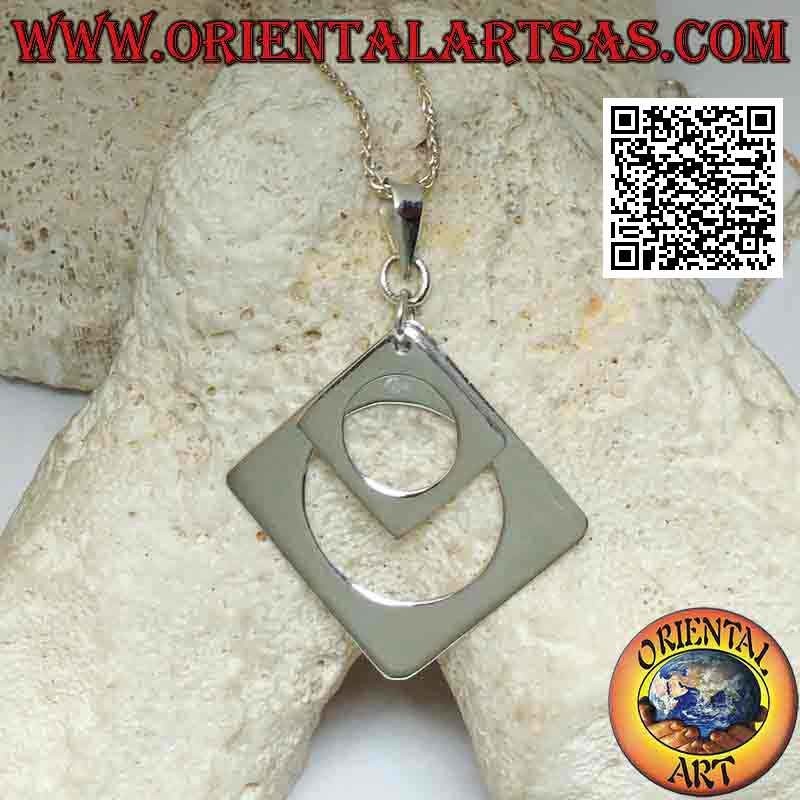 Colgante de plata, par de cuadrados lisos perforados de diferentes tamaños