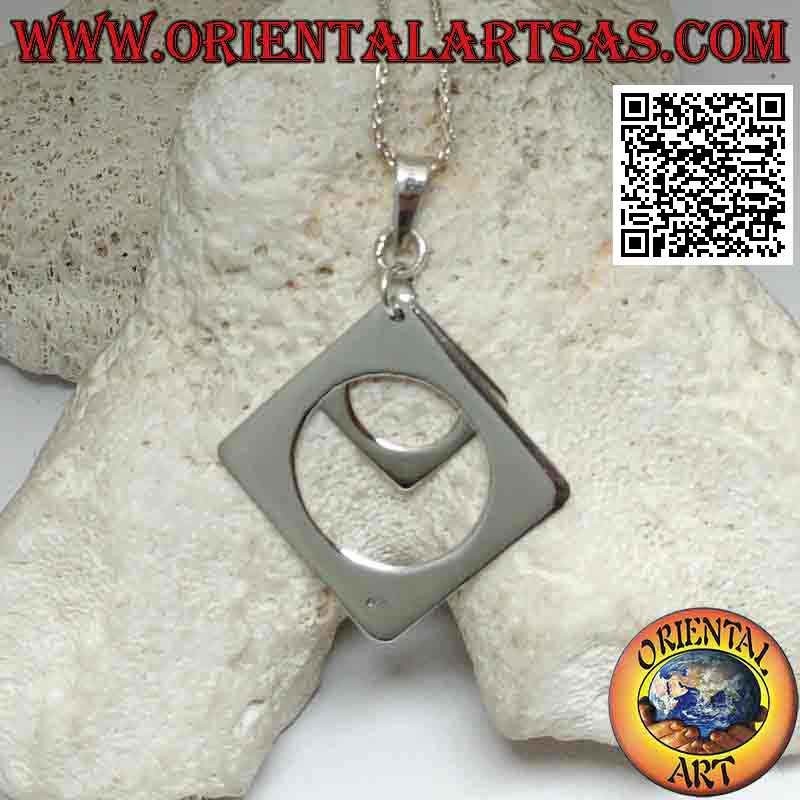 Silver pendant, pair of smooth perforated squares of different sizes