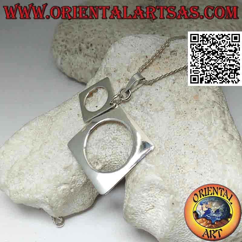 Silver pendant, pair of smooth perforated squares of different sizes