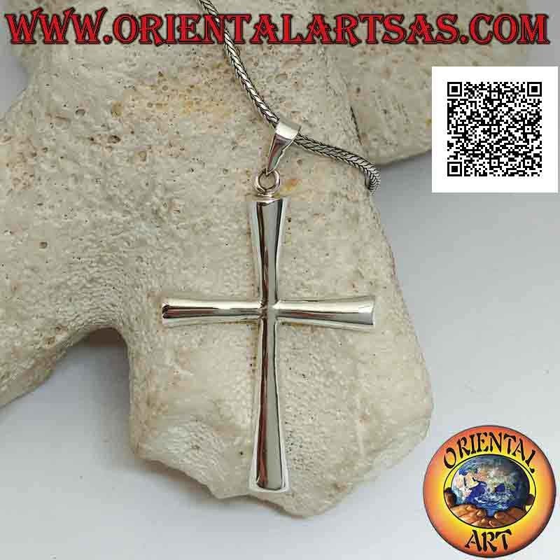 Classic Christian Latin cross pendant in silver, smooth rounded (42 mm x 32 mm)