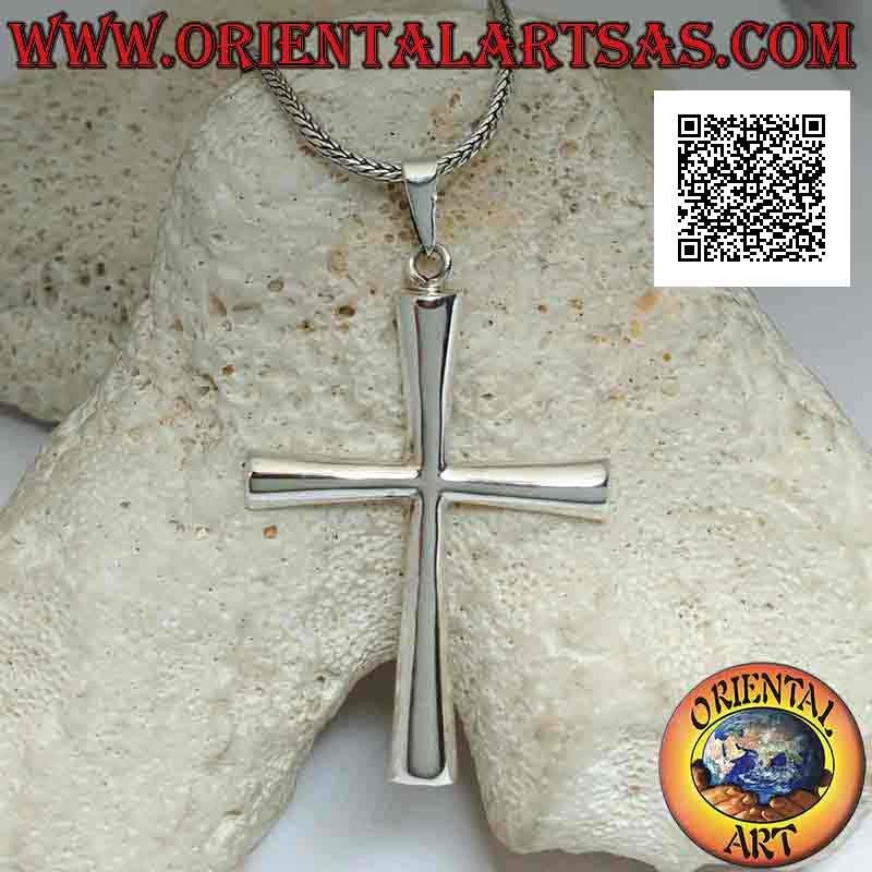Classic Christian Latin cross pendant in silver, smooth rounded (42 mm x 32 mm)