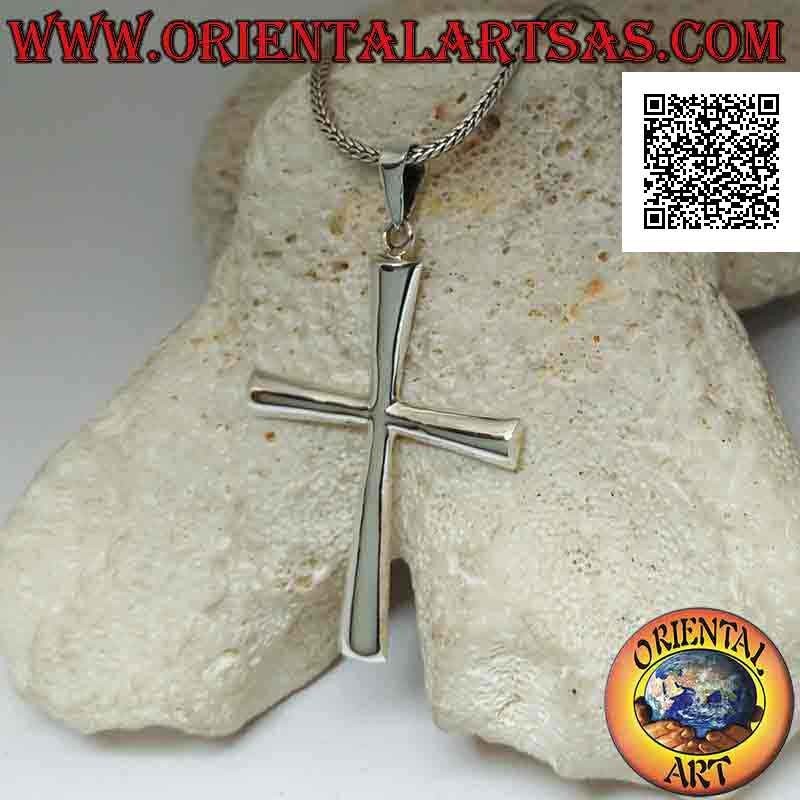 Colgante clásico de cruz cristiana cristiana en plata, redondeado liso (42 mm x 32 mm)