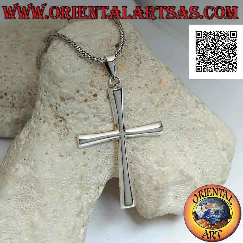 Pendentif croix latine chrétienne classique en argent, arrondi lisse (42 mm x 32 mm)