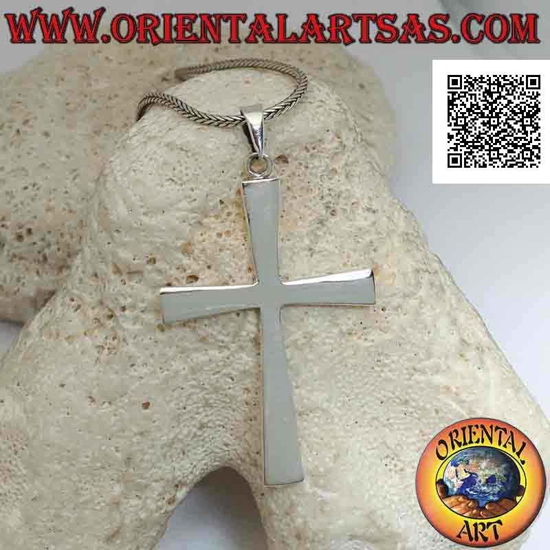 Classic Christian Latin cross pendant in silver, smooth rounded (42 mm x 32 mm)