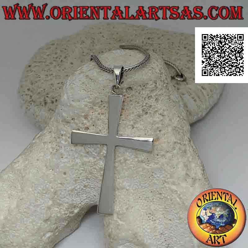 Classic Christian Latin cross pendant in silver, smooth rounded (42 mm x 32 mm)