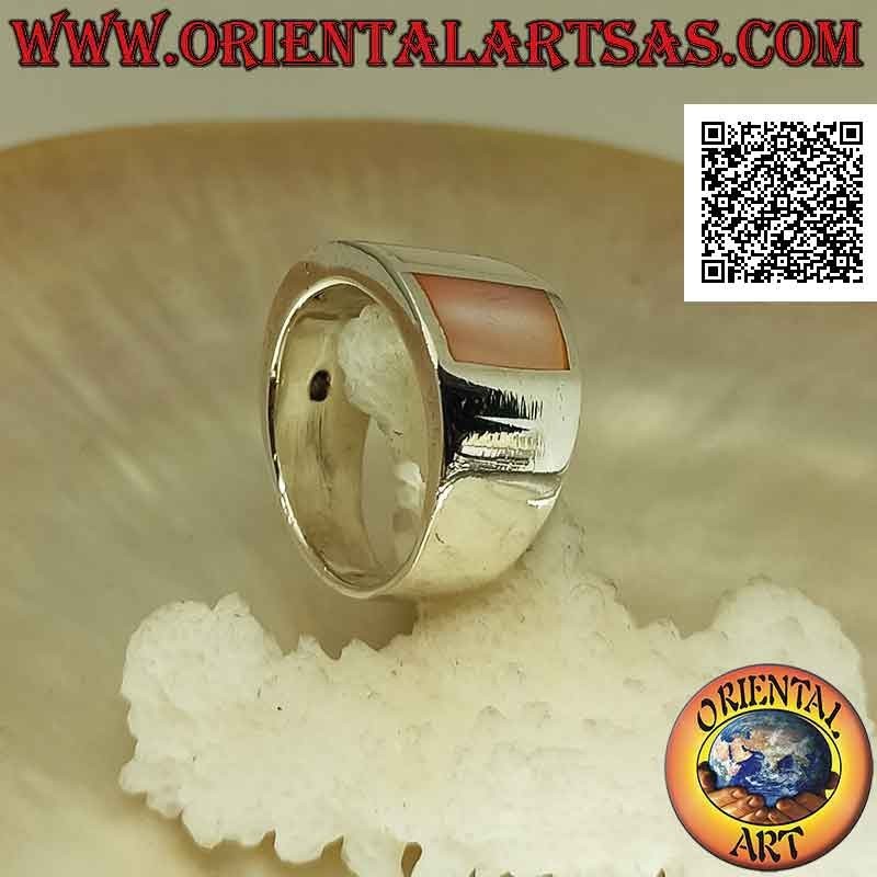 Silver ring with smooth band with three multicolour mother-of-pearl set flush (3)