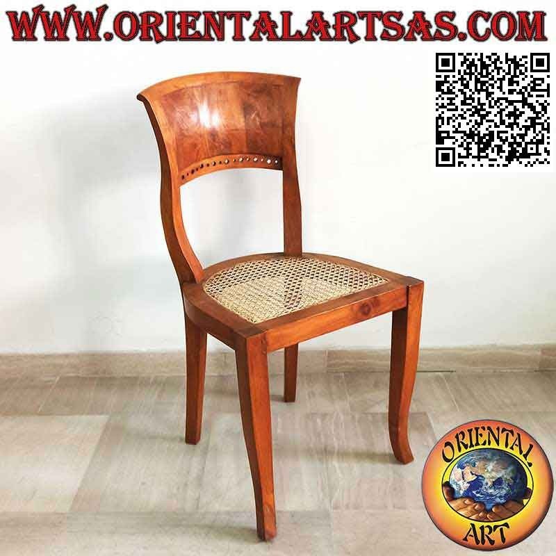 Chaise de style baroque Italie en bois de teck et assise en paille de Vienne