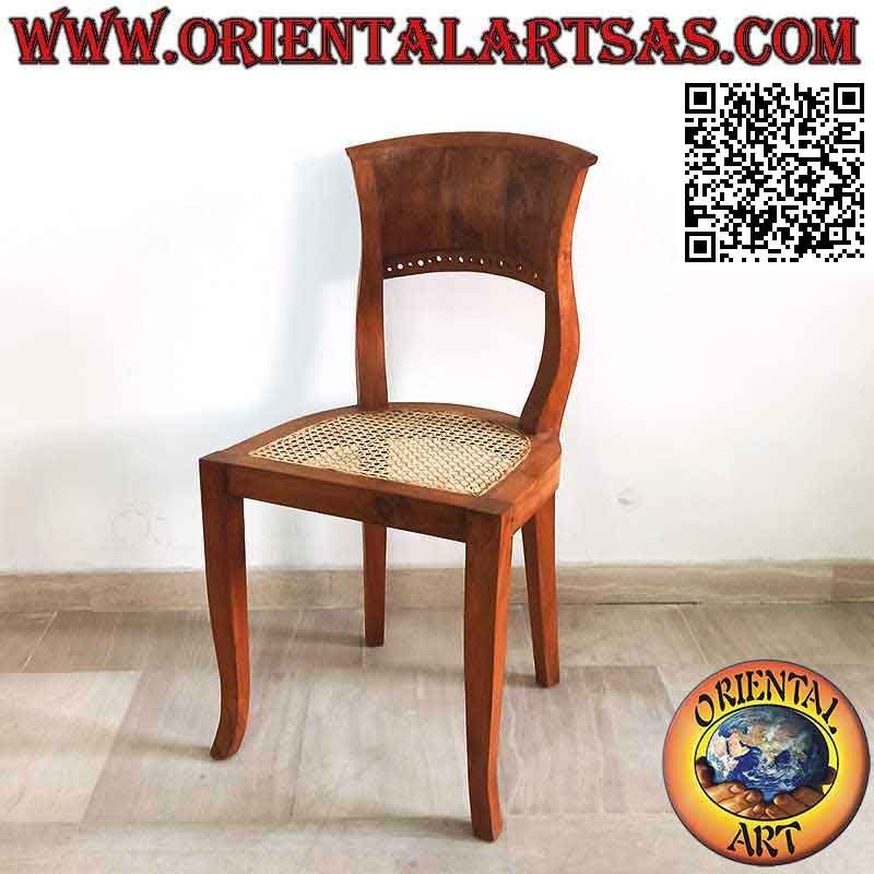 Chaise de style baroque Italie en bois de teck et assise en paille de Vienne